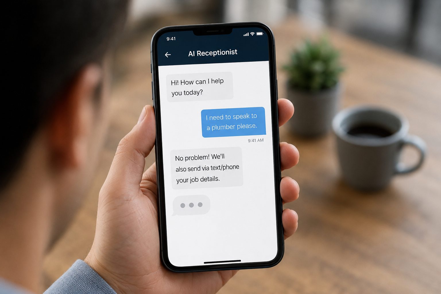 AI receptionist conversation being handled on a business owner's phone