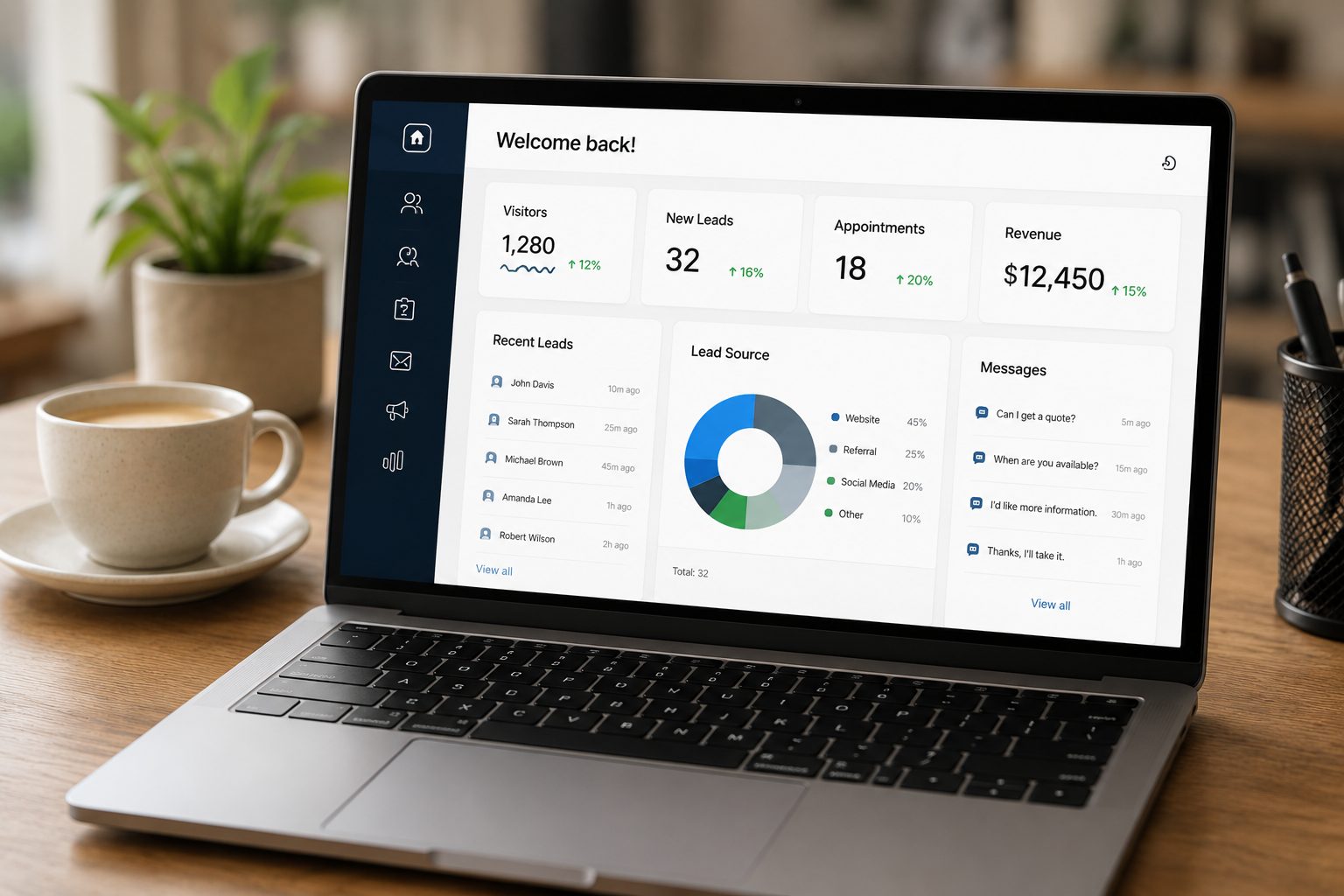 Business owner reviewing his growth dashboard on a laptop